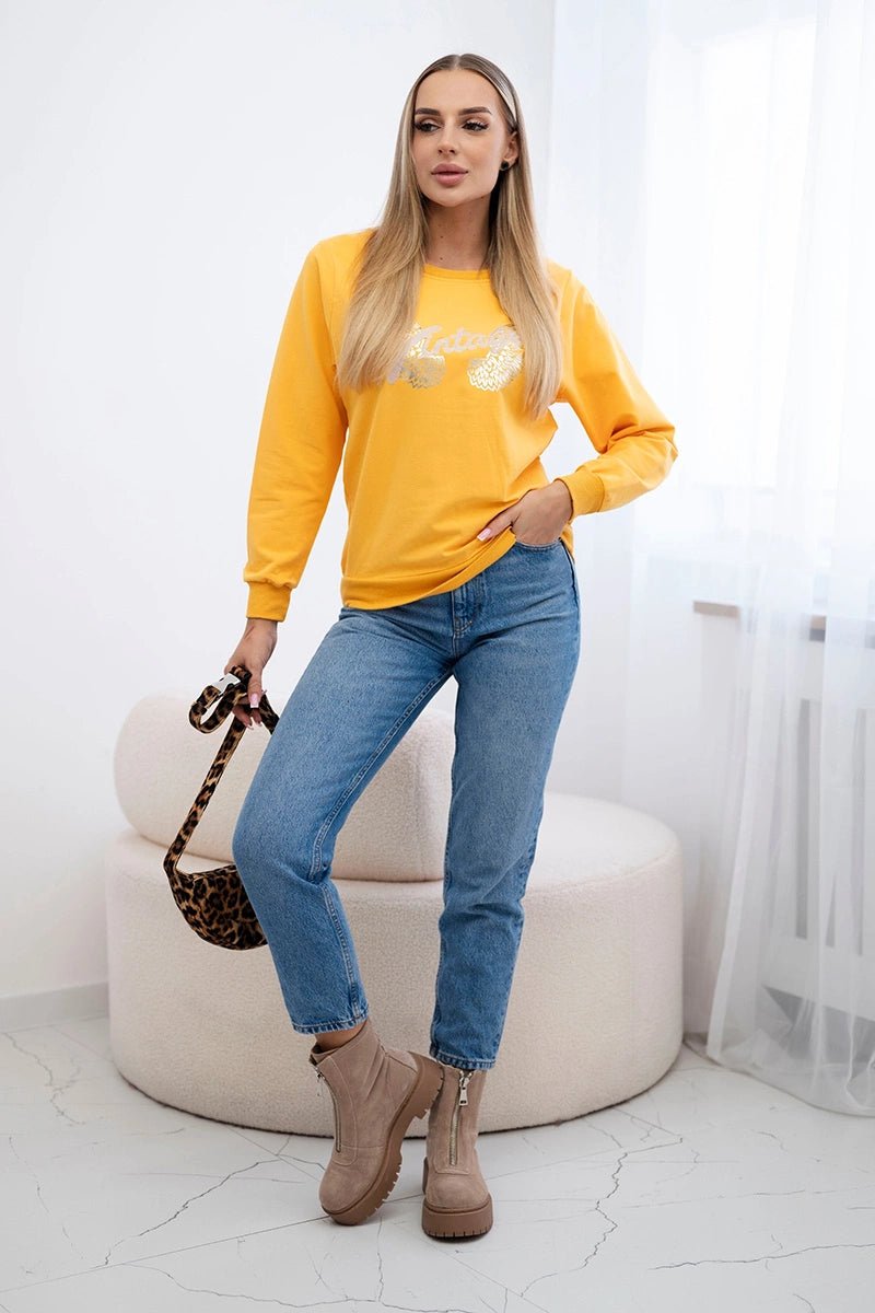 Sweatshirt with a print 69502 / – Mustard цвет / color | Lexline Fashion