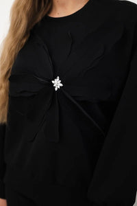 Sweatshirt with decorative flower ART92495 / – Black цвет / color | Lexline Fashion