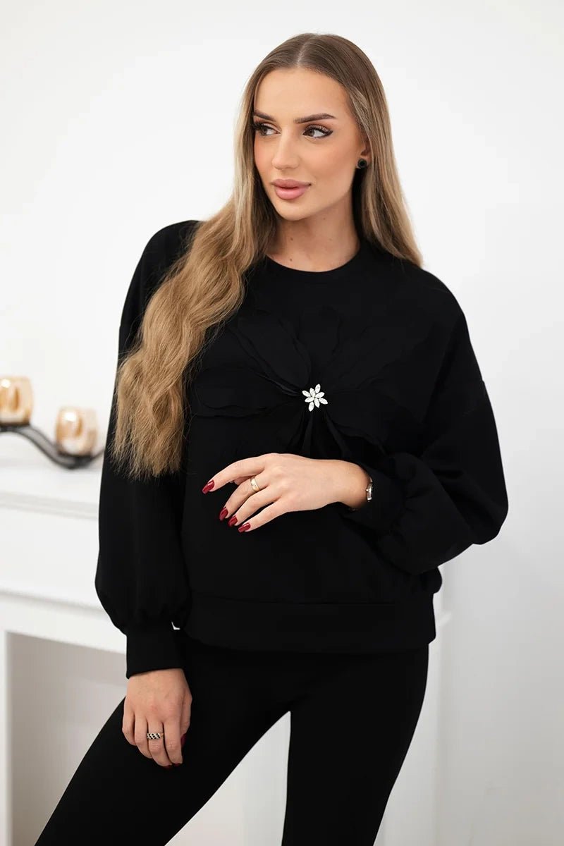 Sweatshirt with decorative flower ART92495 / – Black цвет / color | Lexline Fashion
