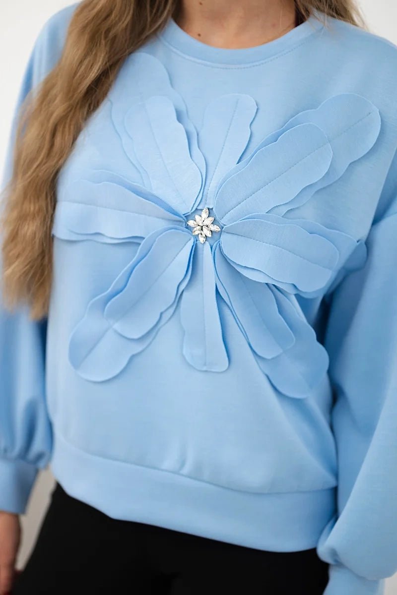 Sweatshirt with decorative flower ART92495 / – Blue цвет / color | Lexline Fashion