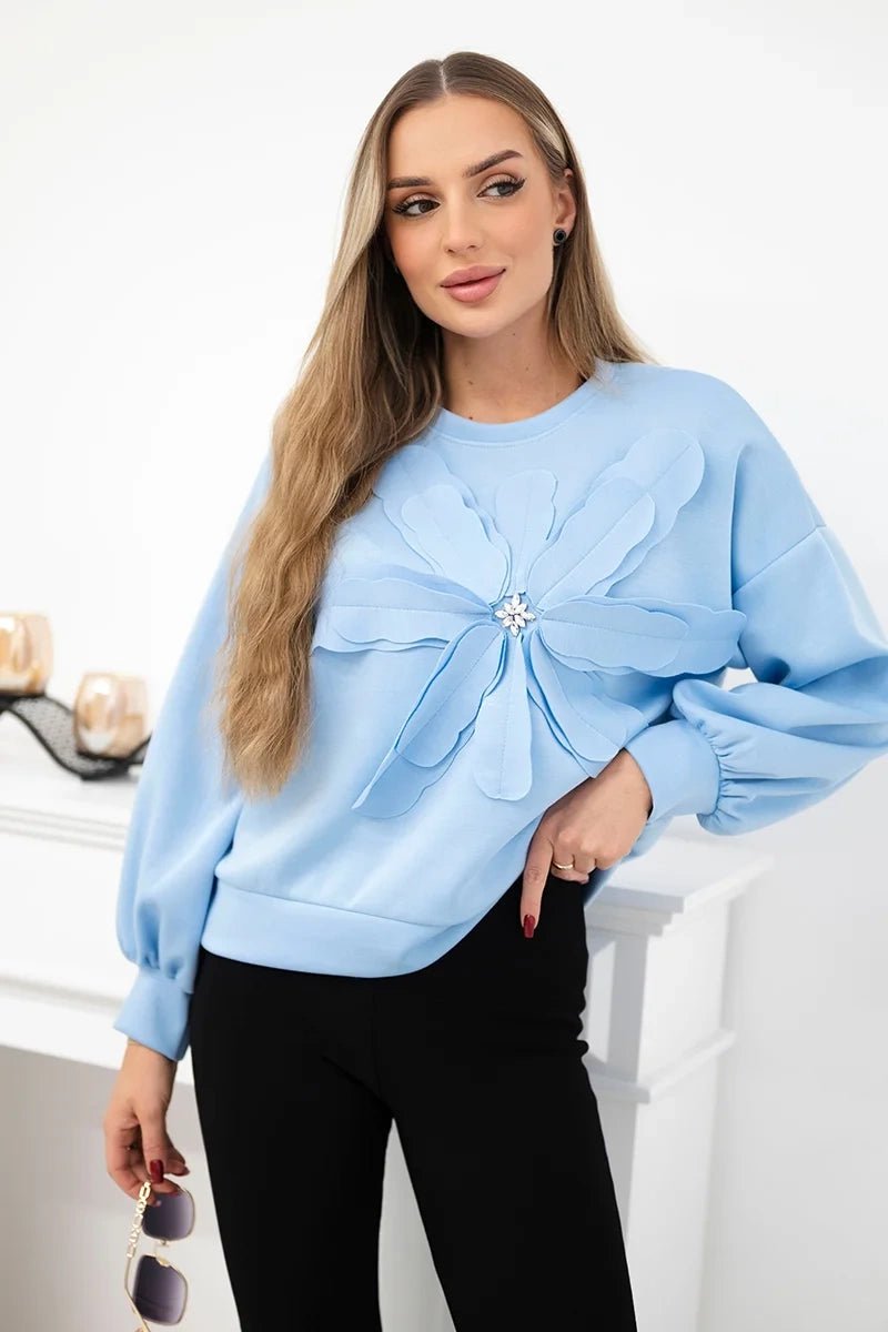 Sweatshirt with decorative flower ART92495 / – Blue цвет / color | Lexline Fashion