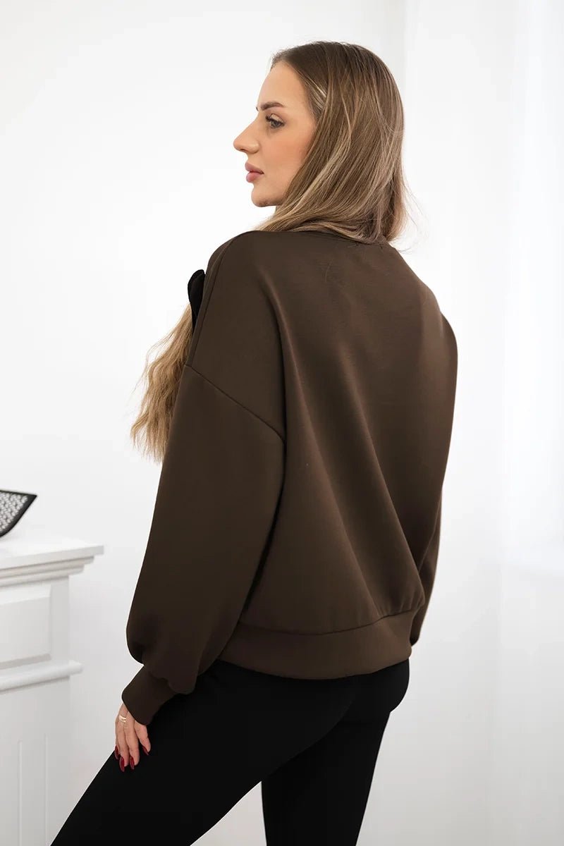 Sweatshirt with decorative flower ART92495 / – Brown цвет / color | Lexline Fashion