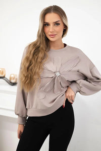Sweatshirt with decorative flower ART92495 / – Dark || beige цвет / color | Lexline Fashion