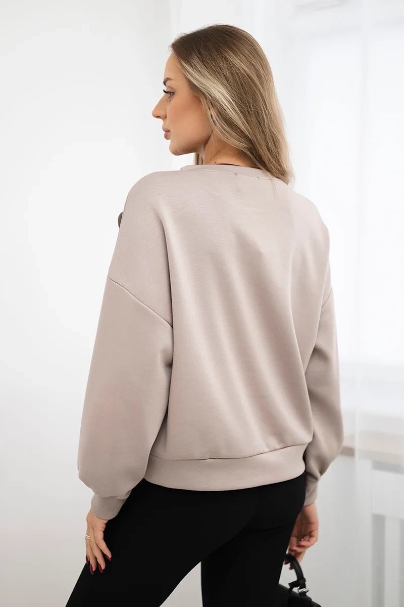 Sweatshirt with decorative flower ART92495 / – Dark || beige цвет / color | Lexline Fashion