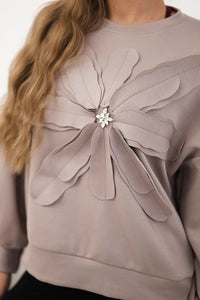 Sweatshirt with decorative flower ART92495 / – Dark || beige цвет / color | Lexline Fashion