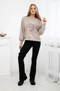 Sweatshirt with decorative flower ART92495 / – Dark || beige цвет / color | Lexline Fashion