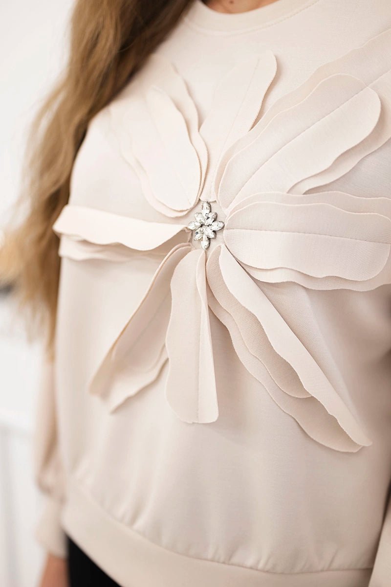 Sweatshirt with decorative flower ART92495 / – Light || Beige цвет / color | Lexline Fashion