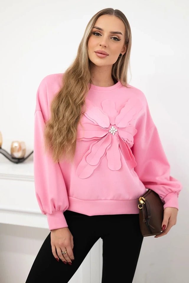 Sweatshirt with decorative flower ART92495 / – Light || Pink цвет / color | Lexline Fashion
