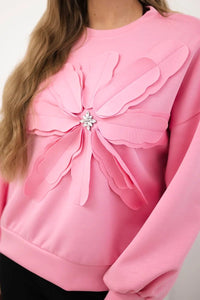 Sweatshirt with decorative flower ART92495 / – Light || Pink цвет / color | Lexline Fashion