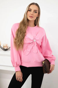 Sweatshirt with decorative flower ART92495 / – Light || Pink цвет / color | Lexline Fashion