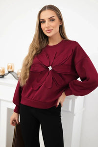 Sweatshirt with decorative flower ART92495 / – Maroon цвет / color | Lexline Fashion