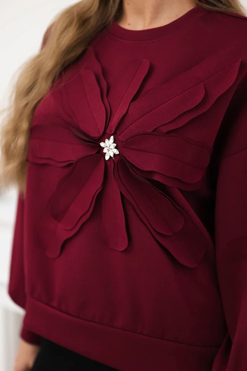 Sweatshirt with decorative flower ART92495 / – Maroon цвет / color | Lexline Fashion