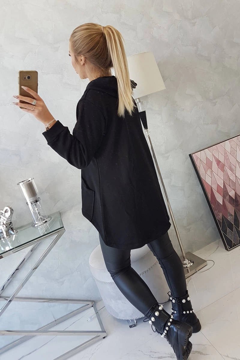 Sweatshirt with longer back and hood 9108 / – Black цвет / color | Lexline Fashion
