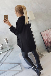 Sweatshirt with longer back and hood 9108 / – Black цвет / color | Lexline Fashion