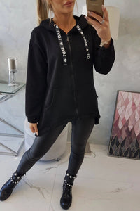Sweatshirt with longer back and hood 9108 / – Black цвет / color | Lexline Fashion
