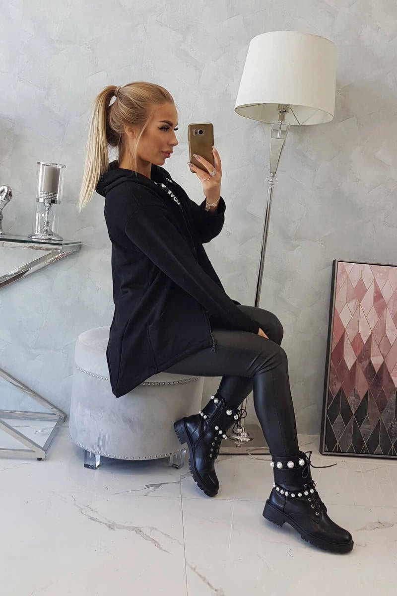 Sweatshirt with longer back and hood 9108 / – Black цвет / color | Lexline Fashion