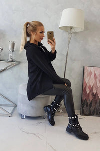 Sweatshirt with longer back and hood 9108 / – Black цвет / color | Lexline Fashion