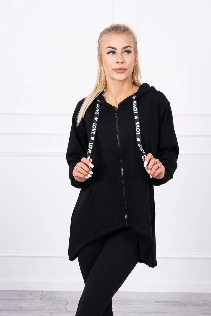 Sweatshirt with longer back and hood 9108 / – Black цвет / color | Lexline Fashion