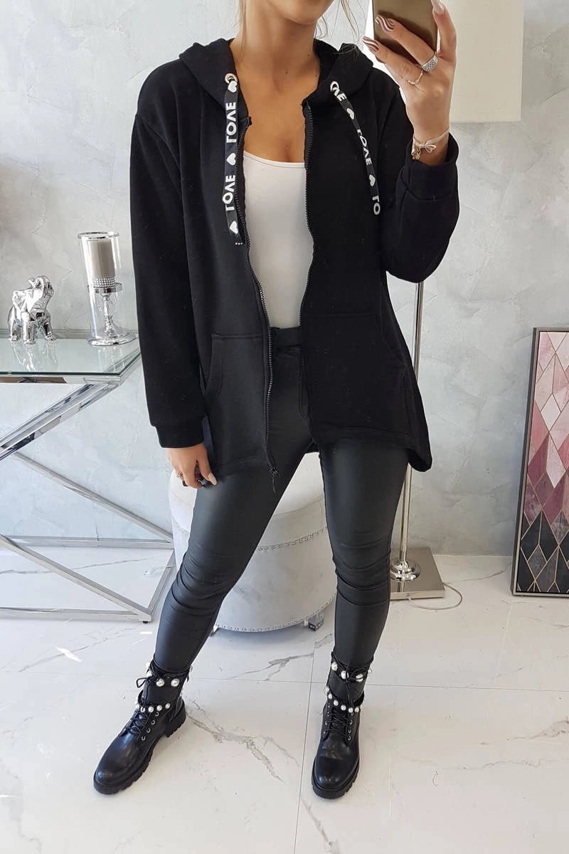 Sweatshirt with longer back and hood 9108 / – Black цвет / color | Lexline Fashion