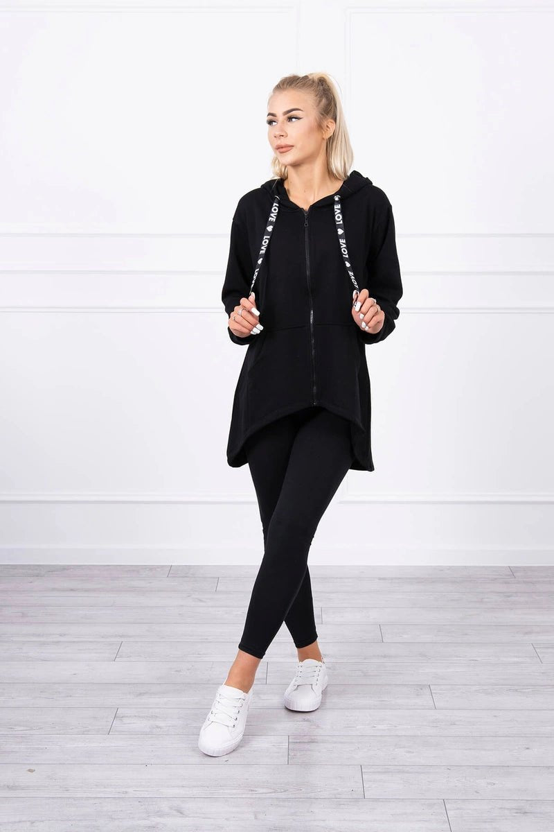 Sweatshirt with longer back and hood 9108 / – Black цвет / color | Lexline Fashion