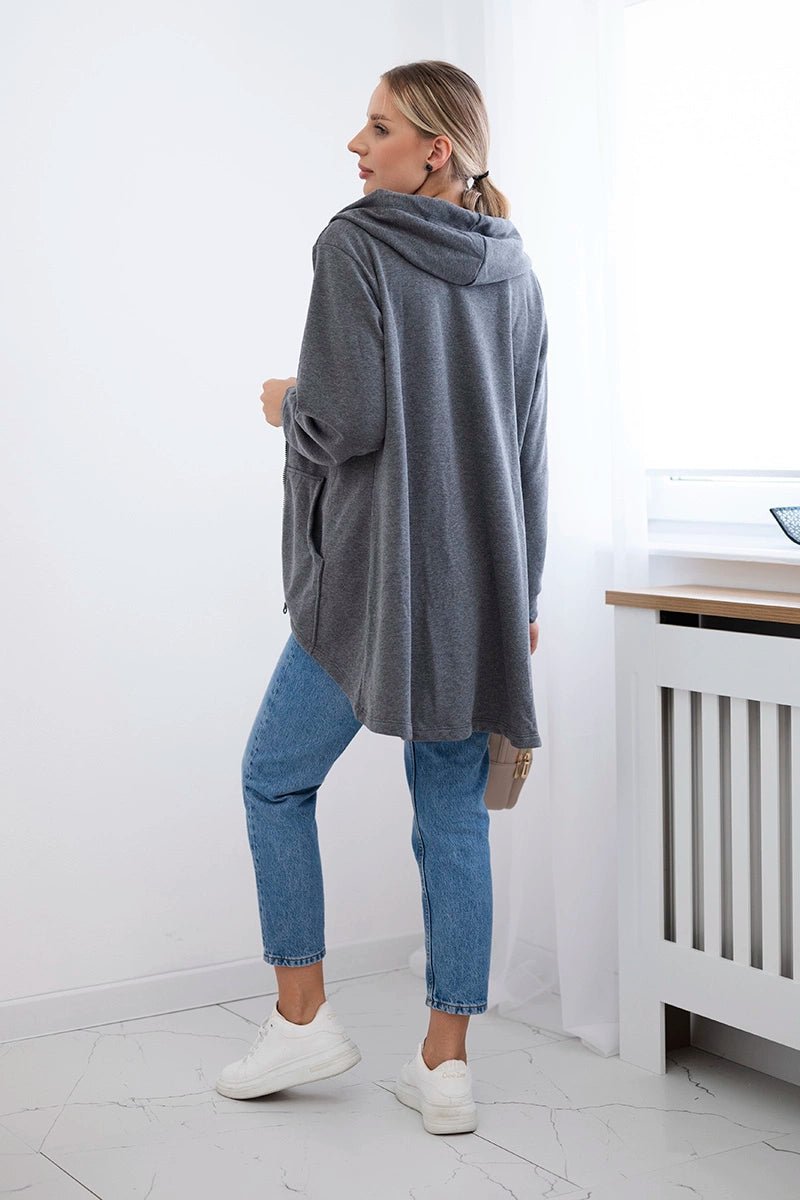 Sweatshirt with longer back and hood 9108 / – Graphite цвет / color | Lexline Fashion