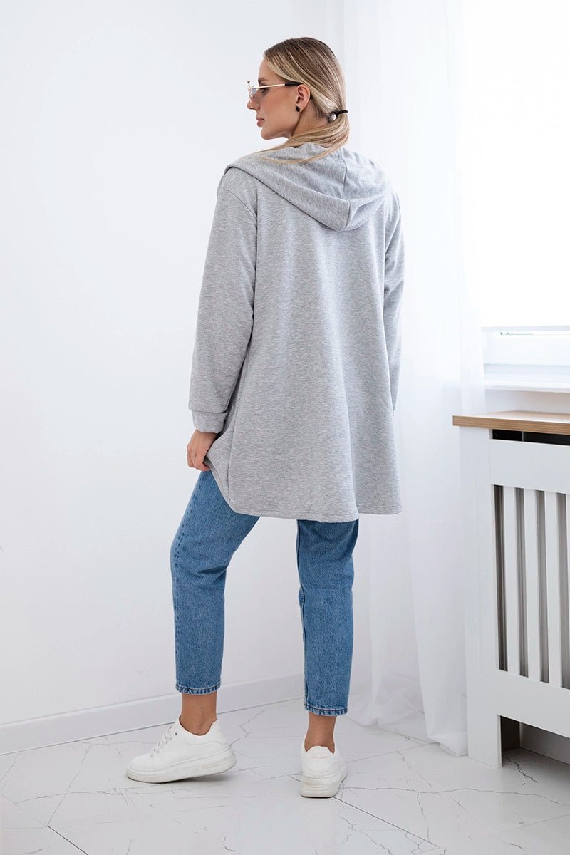 Sweatshirt with longer back and hood 9108 / – Gray цвет / color | Lexline Fashion
