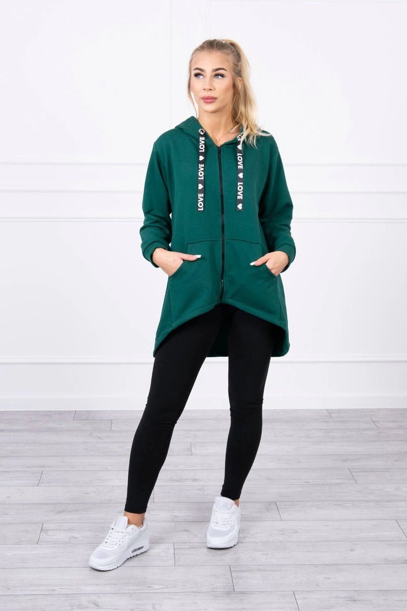 Sweatshirt with longer back and hood 9108 / – Green цвет / color | Lexline Fashion