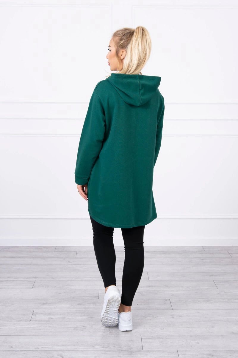 Sweatshirt with longer back and hood 9108 / – Green цвет / color | Lexline Fashion