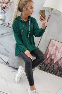Sweatshirt with longer back and hood 9108 / – Green цвет / color | Lexline Fashion