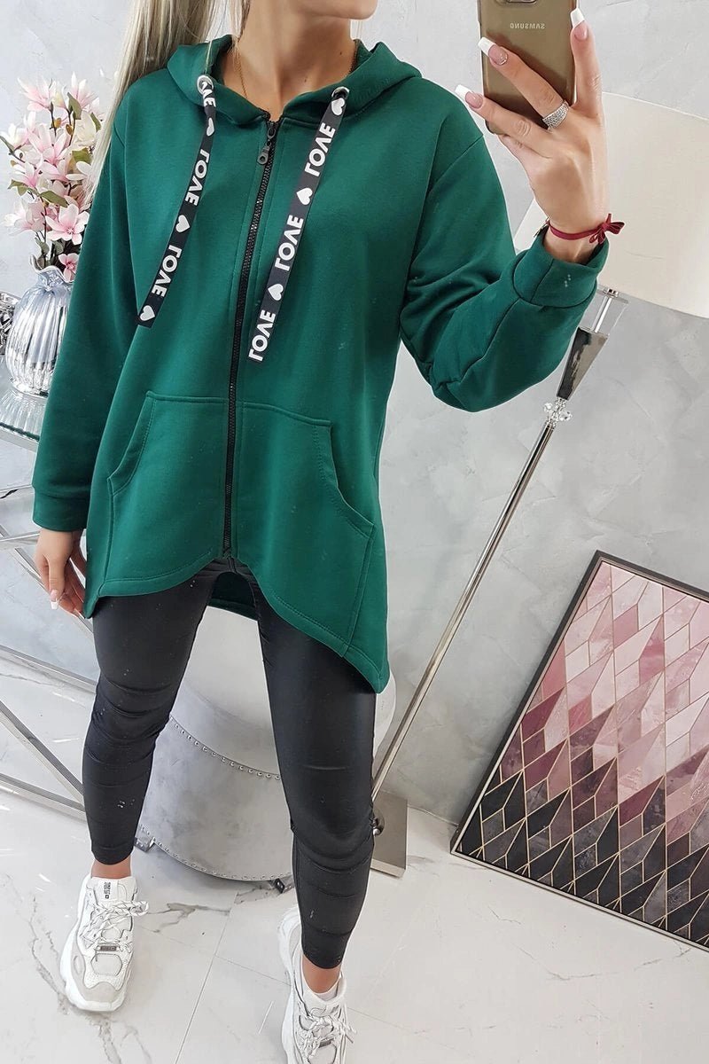 Sweatshirt with longer back and hood 9108 / – Green цвет / color | Lexline Fashion