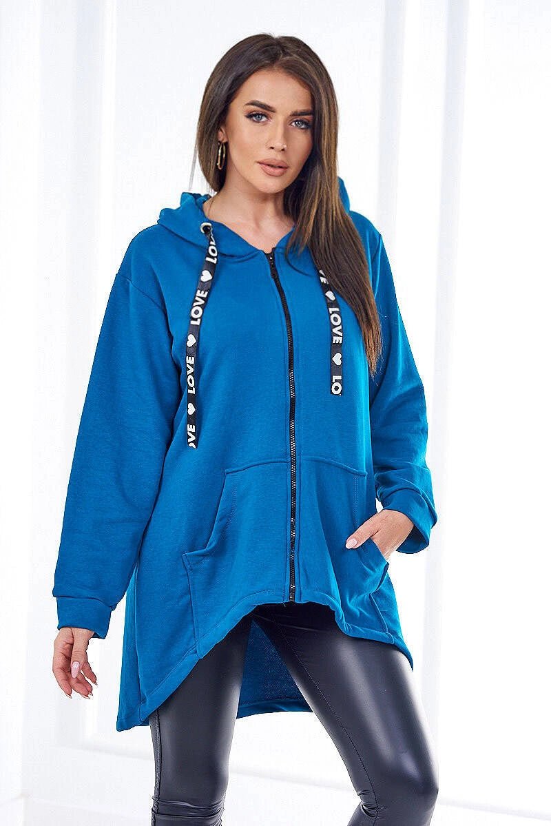 Sweatshirt with longer back and hood 9108 / – Marine цвет / color | Lexline Fashion