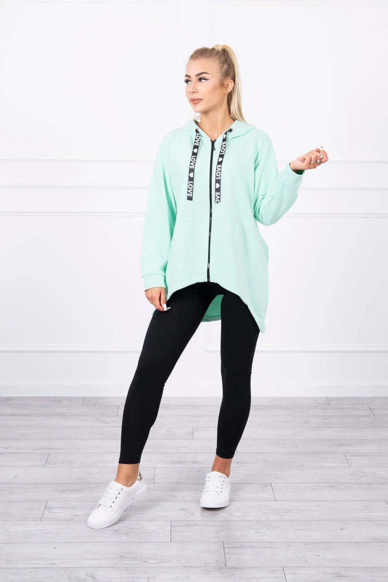 Sweatshirt with longer back and hood 9108 / – Mint цвет / color | Lexline Fashion