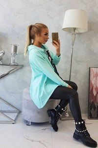 Sweatshirt with longer back and hood 9108 / – Mint цвет / color | Lexline Fashion