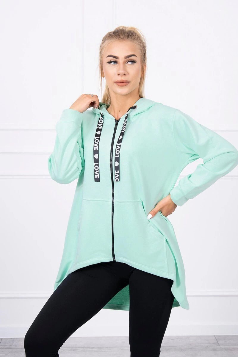 Sweatshirt with longer back and hood 9108 / – Mint цвет / color | Lexline Fashion