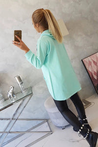 Sweatshirt with longer back and hood 9108 / – Mint цвет / color | Lexline Fashion
