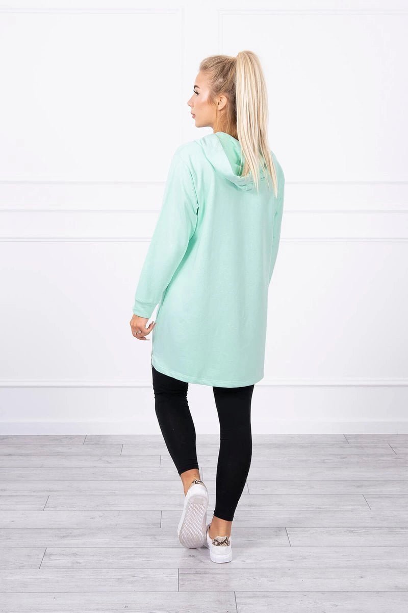 Sweatshirt with longer back and hood 9108 / – Mint цвет / color | Lexline Fashion