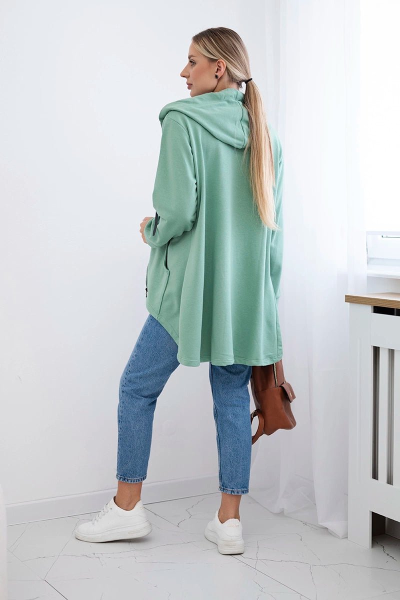 Sweatshirt with longer back and hood 9108 / – Mint || Dark цвет / color | Lexline Fashion