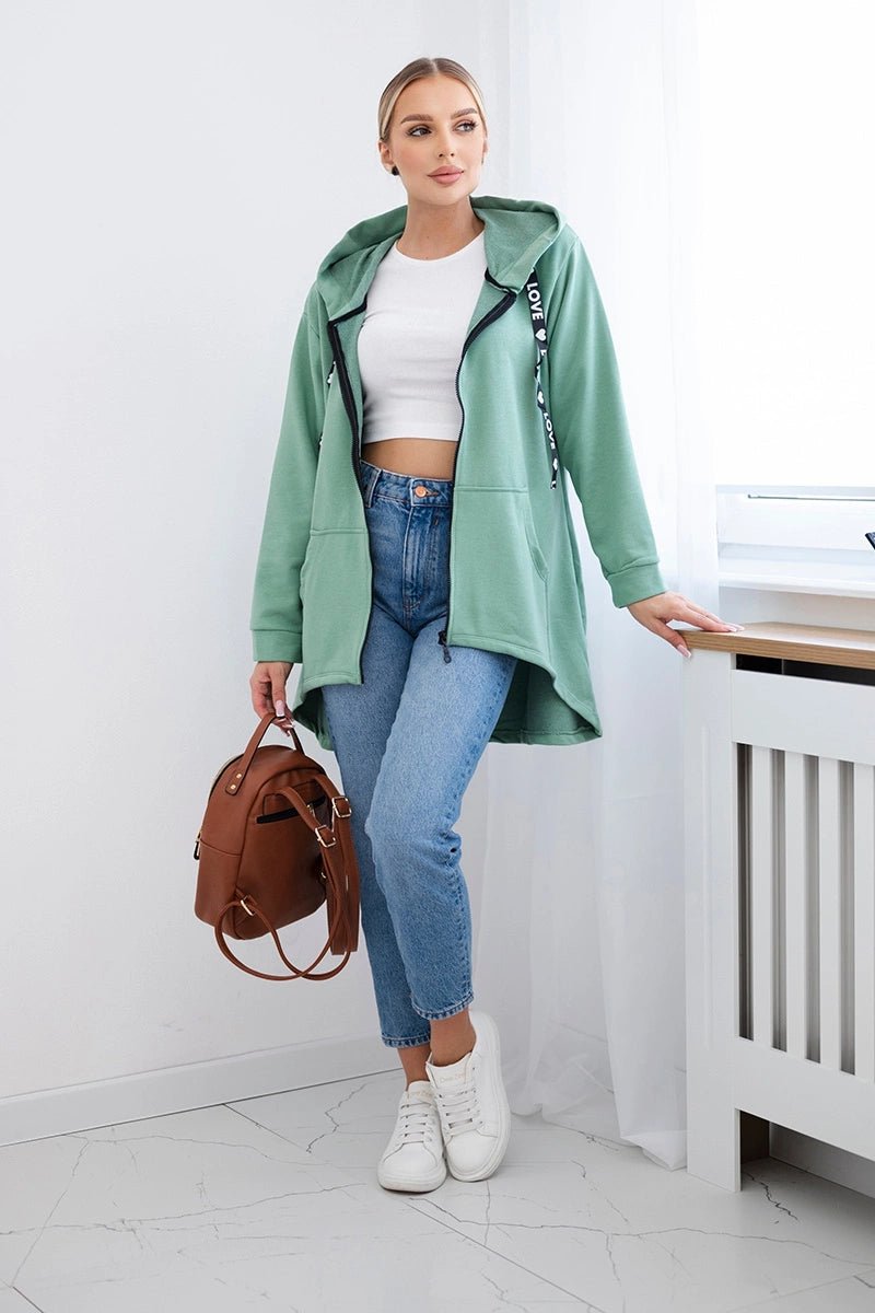 Sweatshirt with longer back and hood 9108 / – Mint || Dark цвет / color | Lexline Fashion