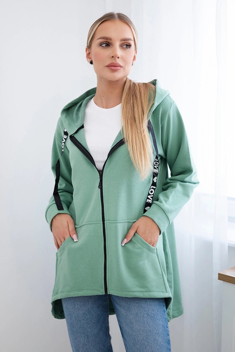Sweatshirt with longer back and hood 9108 / – Mint || Dark цвет / color | Lexline Fashion
