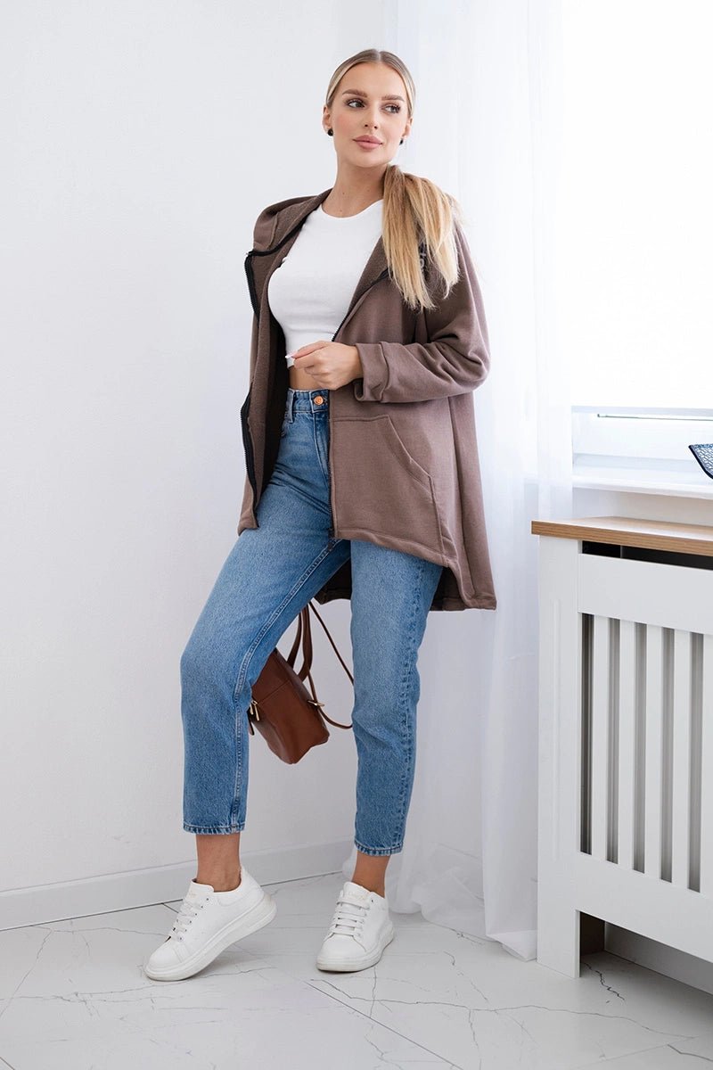 Sweatshirt with longer back and hood 9108 / – Mocca цвет / color | Lexline Fashion