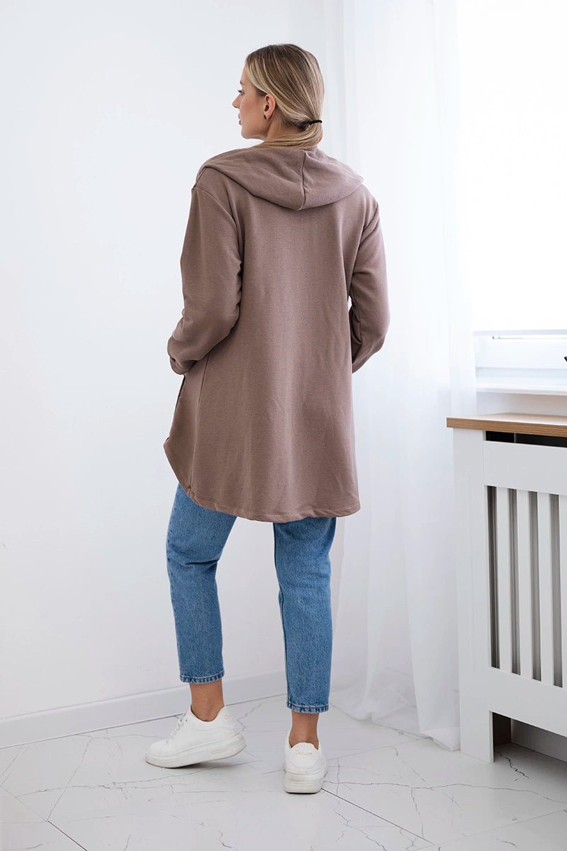 Sweatshirt with longer back and hood 9108 / – Mocca цвет / color | Lexline Fashion