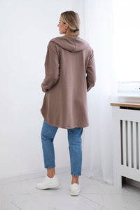 Sweatshirt with longer back and hood 9108 / – Mocca цвет / color | Lexline Fashion
