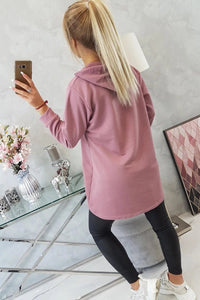 Sweatshirt with longer back and hood 9108 / – Pink || Dark цвет / color | Lexline Fashion