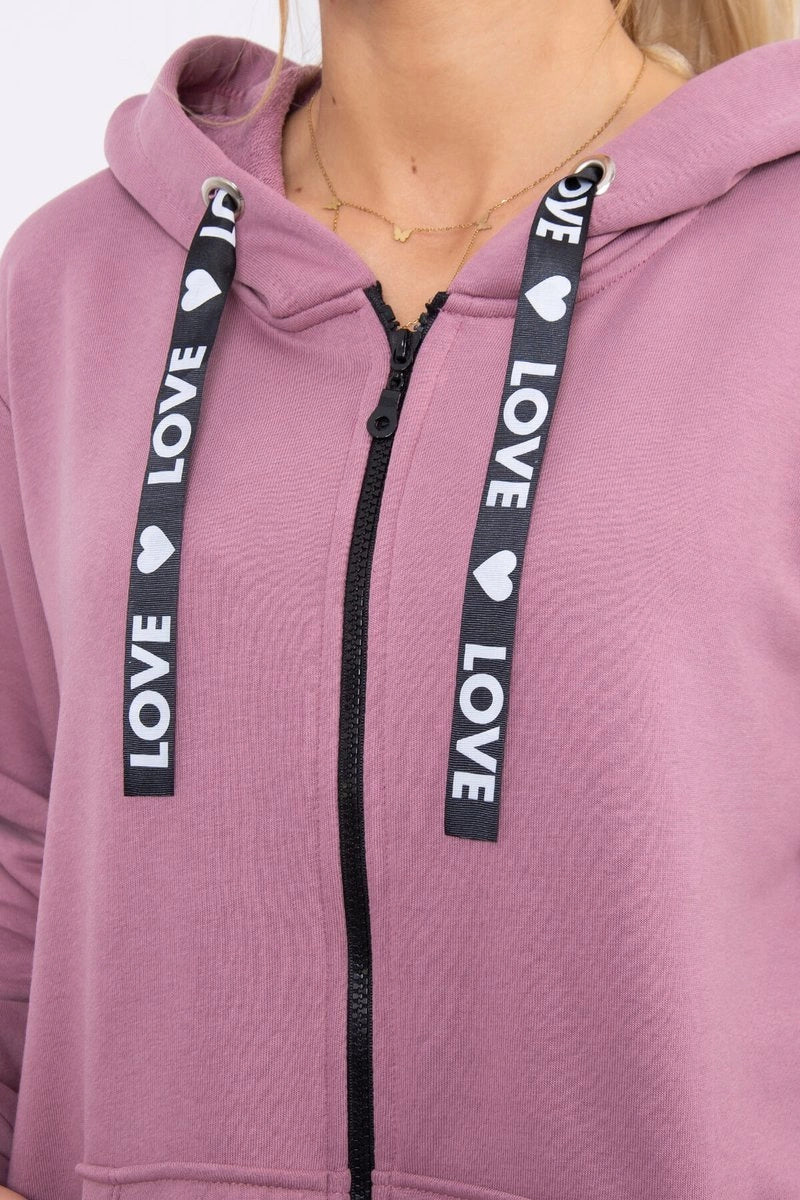 Sweatshirt with longer back and hood 9108 / – Pink || Dark цвет / color | Lexline Fashion