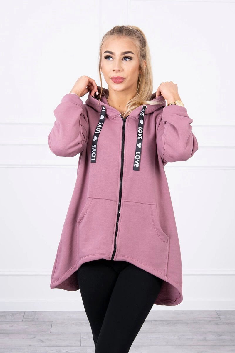 Sweatshirt with longer back and hood 9108 / – Pink || Dark цвет / color | Lexline Fashion
