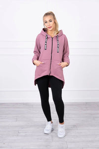 Sweatshirt with longer back and hood 9108 / – Pink || Dark цвет / color | Lexline Fashion