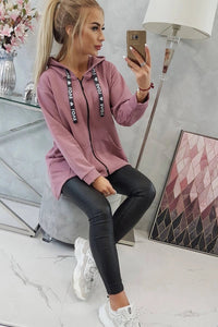 Sweatshirt with longer back and hood 9108 / – Pink || Dark цвет / color | Lexline Fashion