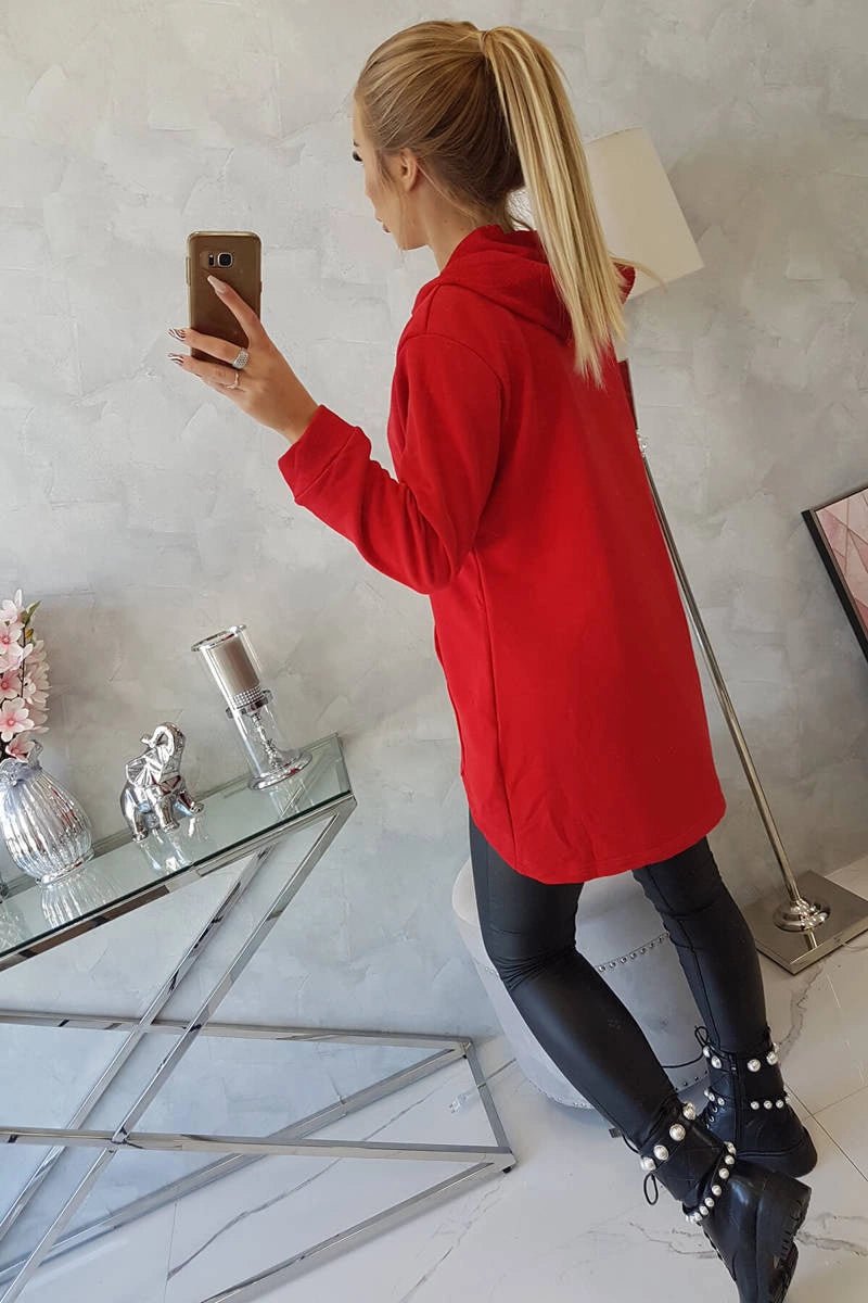 Sweatshirt with longer back and hood 9108 / – Red цвет / color | Lexline Fashion