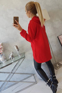 Sweatshirt with longer back and hood 9108 / – Red цвет / color | Lexline Fashion