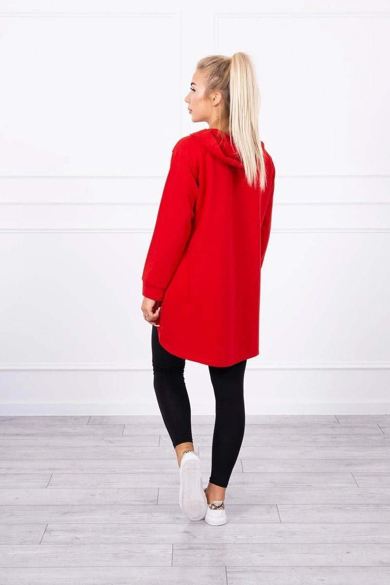 Sweatshirt with longer back and hood 9108 / – Red цвет / color | Lexline Fashion